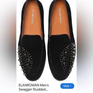 Men's size 45 Elanroman Black velvet Studded Loafers stylish no box
